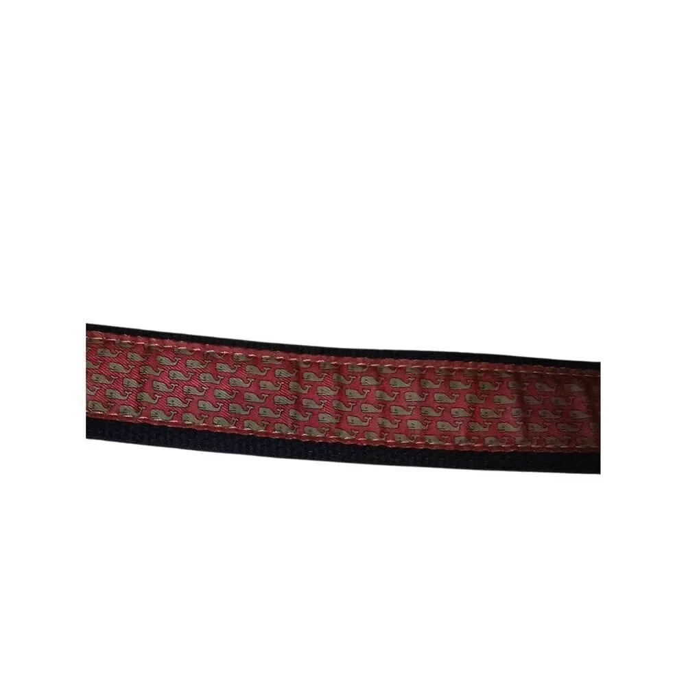 Vineyard Vines Men's Preppy Pink Whale Print Canvas & Leather Club Belt Size 32